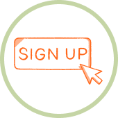 An icon of a button with the copy Sign Up and a mouse cursor clicking on it